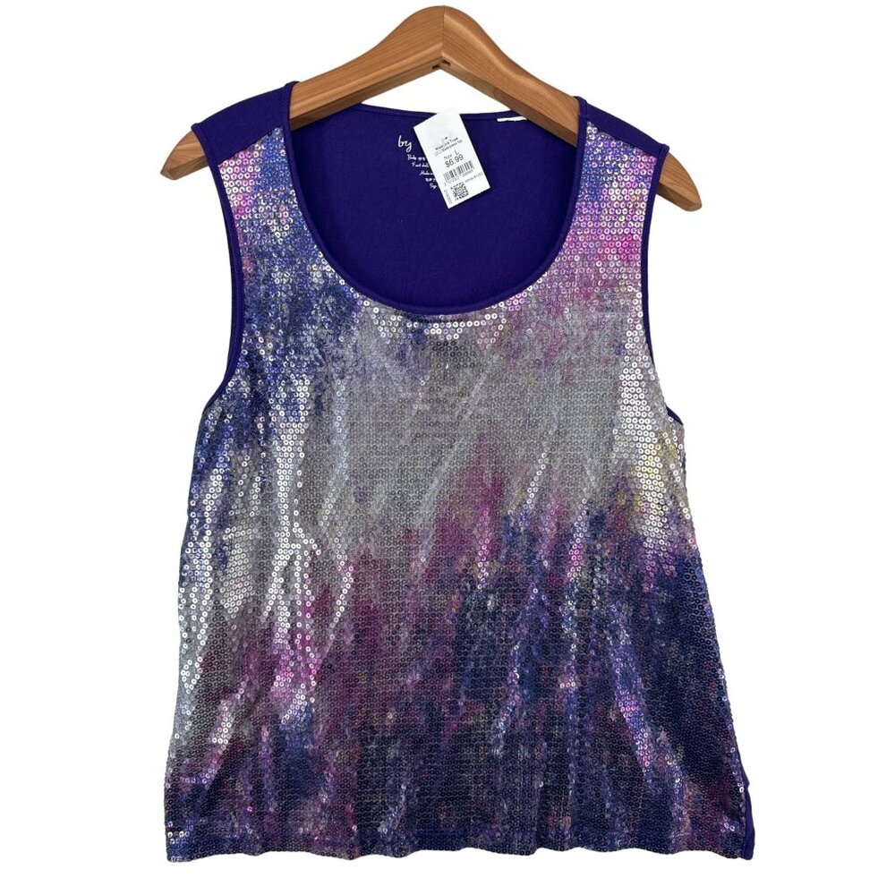 Chicos Women Tank Top Sz 2 M Purple Shimmer Sequined Artsy Modern Party New Year